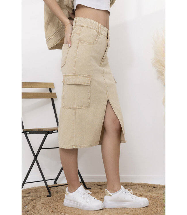 Cargo denim skirt - Beige