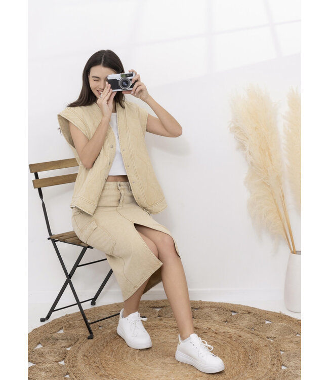 Cargo denim skirt - Beige