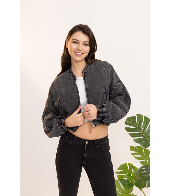 Cotton bomber jacket - Zwart