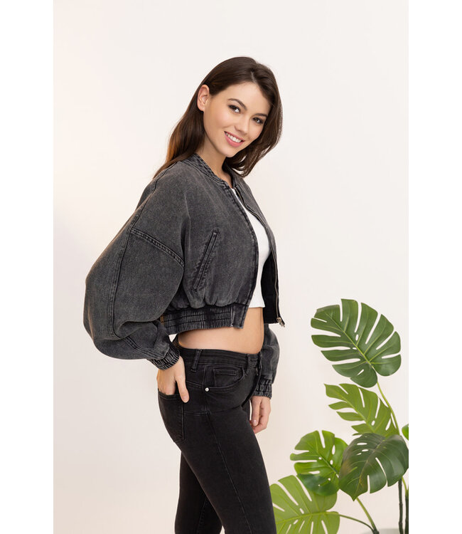 Cotton bomber jacket - Zwart