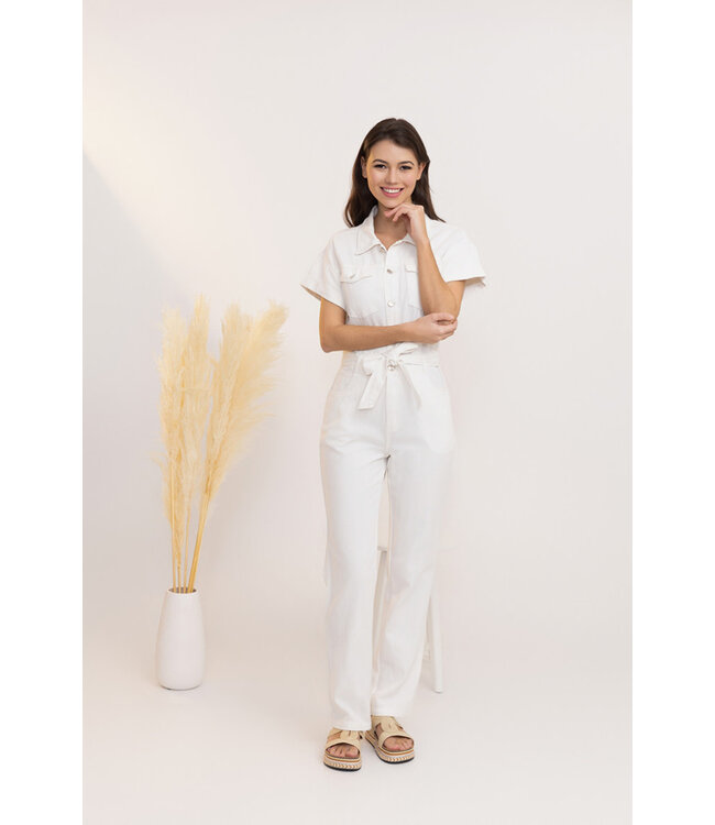 Cotton denim jumpsuit - Wit