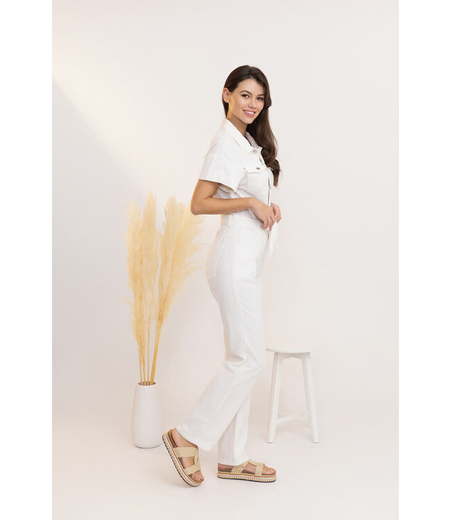 Cotton denim jumpsuit - Wit