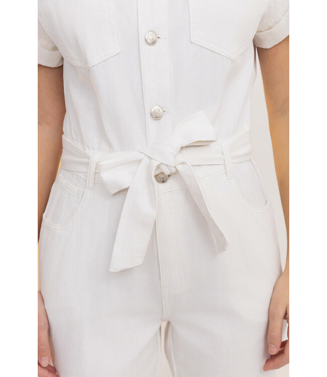 Cotton denim jumpsuit - Wit