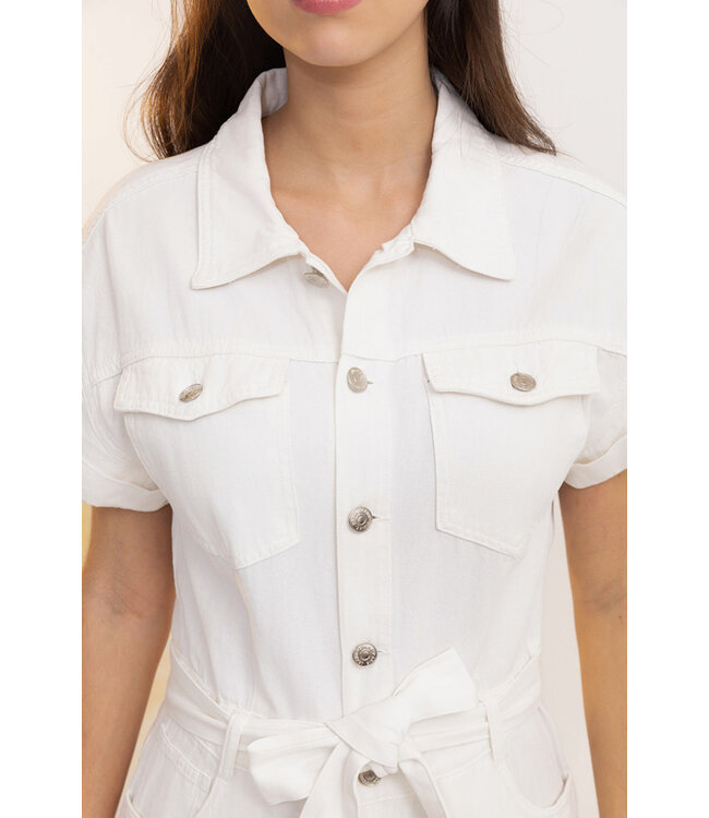 Cotton denim jumpsuit - Wit