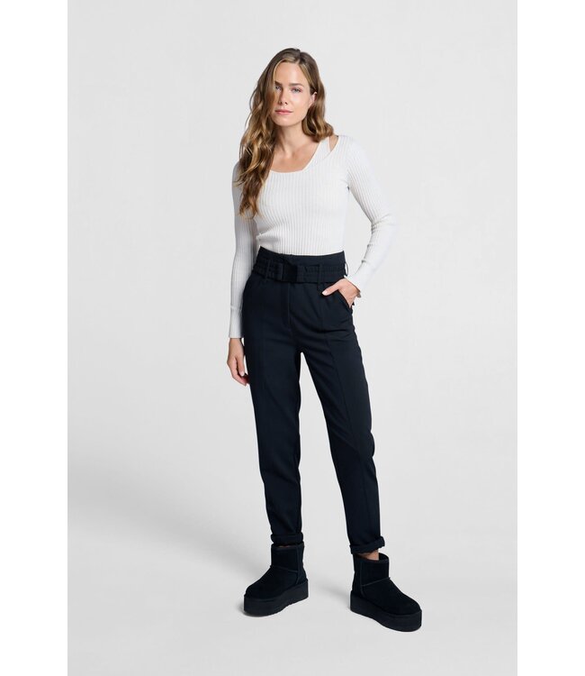 Woven high waist trousers with belt