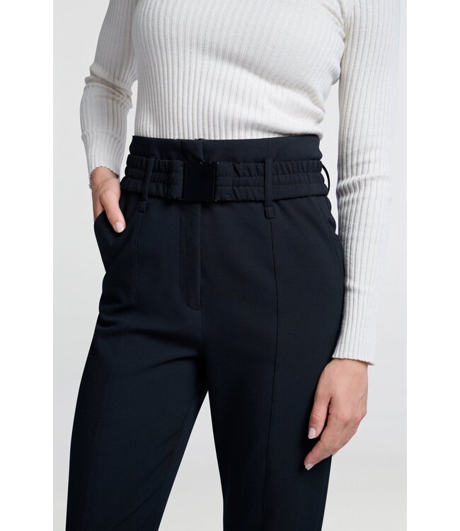 Woven high waist trousers with belt