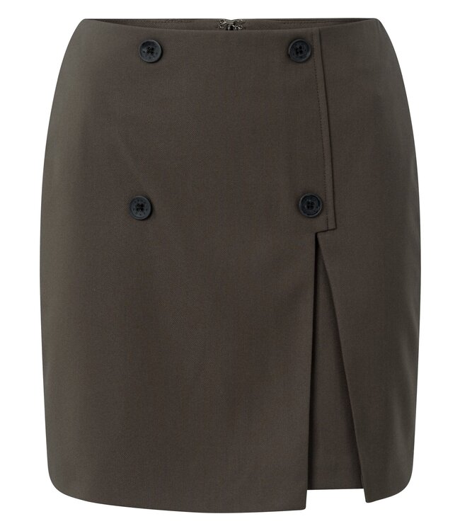 Woven mini skirt with buttons