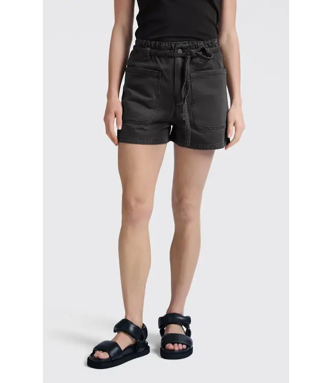 Garment dye woven short - Zwart