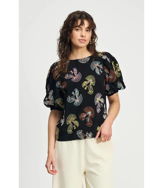 Embroidery sky black top