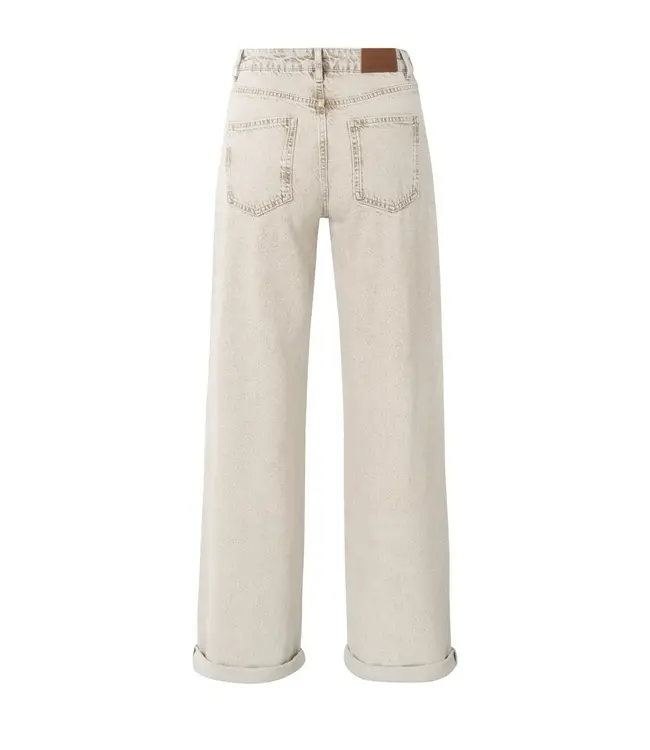 Loose fit denim with turned-up hem - Beige