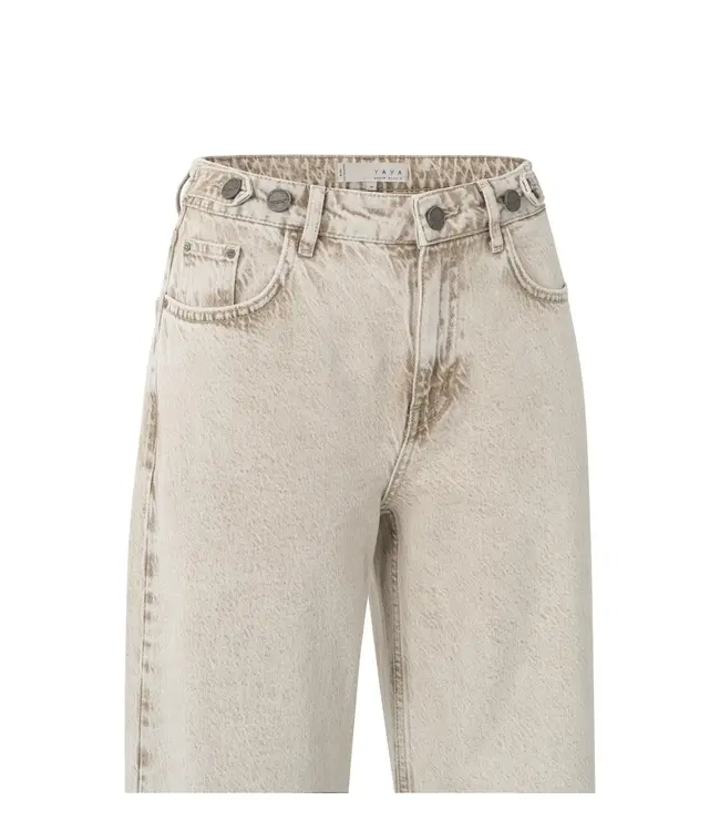 Loose fit denim with turned-up hem - Beige