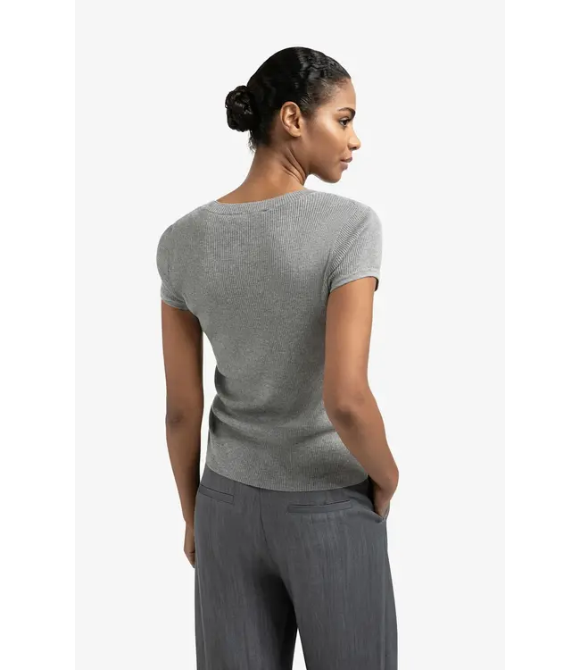 Rib short sleeve double neckline