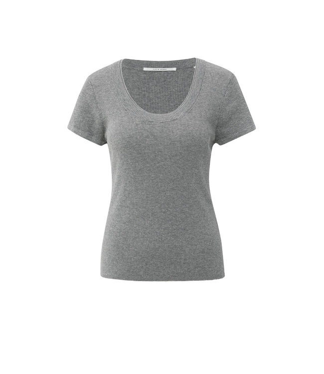 Rib short sleeve double neckline