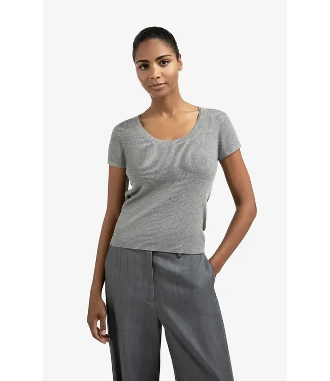 Rib short sleeve double neckline