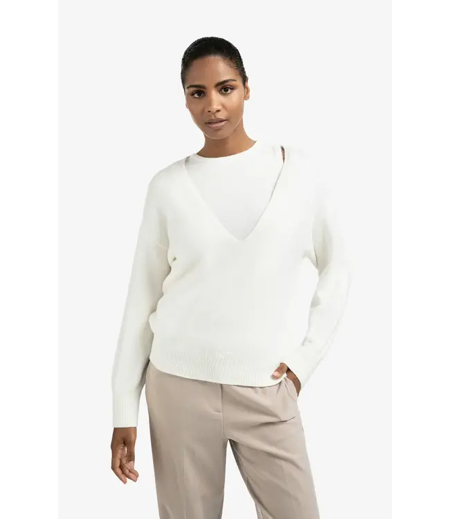 Deep V-neck knit with top (2 piece)