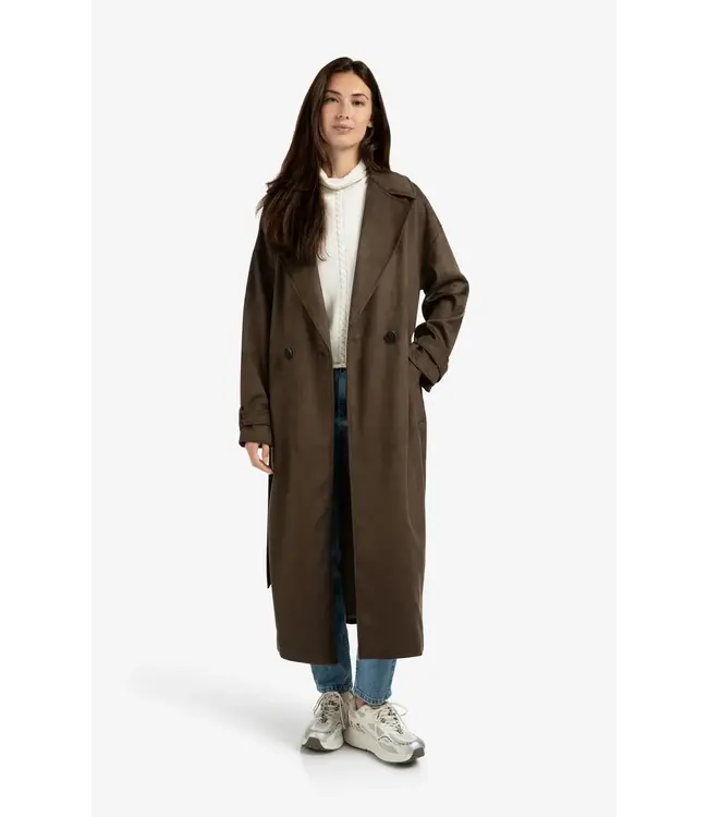 Long suede coat with belt