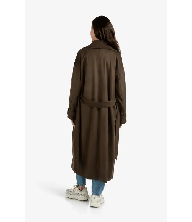 Long suede coat with belt