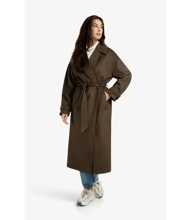 Long suede coat with belt