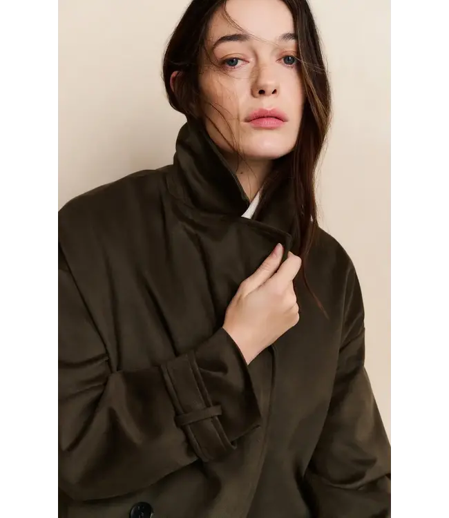 Long suede coat with belt