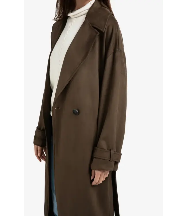 Long suede coat with belt