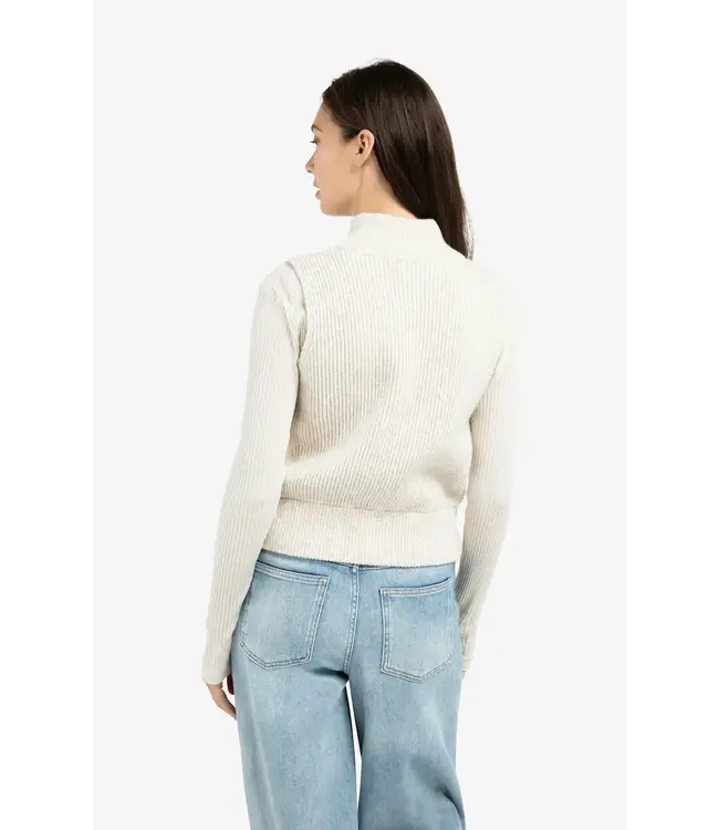 Gebreid mouwloos vest met hoge kraag en rits