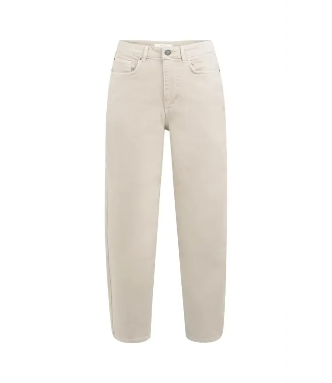 Beige high-waist jeans met losvallende pasvorm