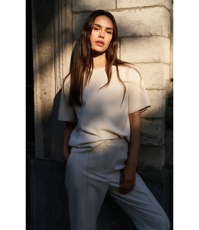 Sweatshirt met korte mouwen en gebreide ribkraag