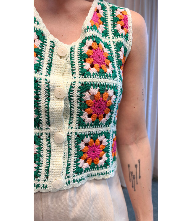Crochet sleeveless top - Groen - TU