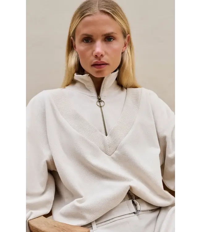 Sweater half zipper and double collar