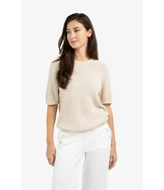 YAYA Gebreide trui met korte mouwen en structuur - Beige