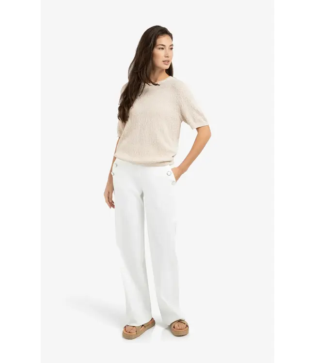 Gebreide trui met korte mouwen en structuur - Beige