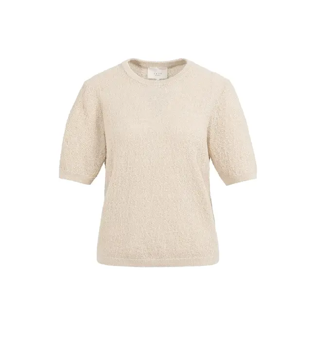 Gebreide trui met korte mouwen en structuur - Beige