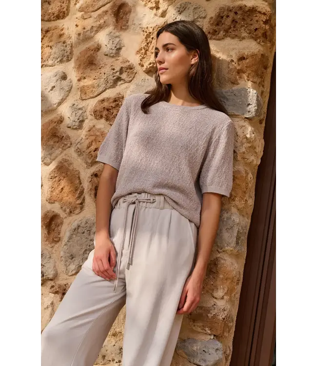 Gebreide trui met korte mouwen en structuur - Mauve