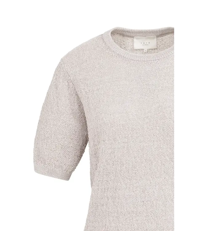 Gebreide trui met korte mouwen en structuur - Mauve