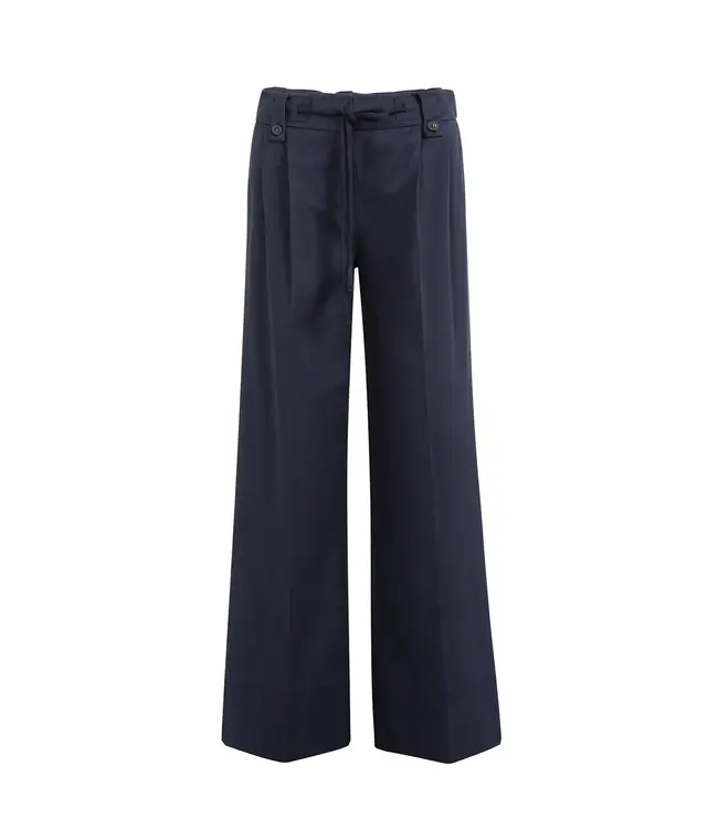 Broek met plooien, wijde pijpen en strikkoord in de taille