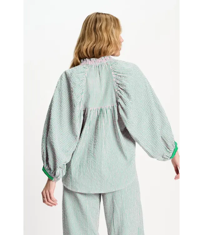Blouse - Seersucker green pink