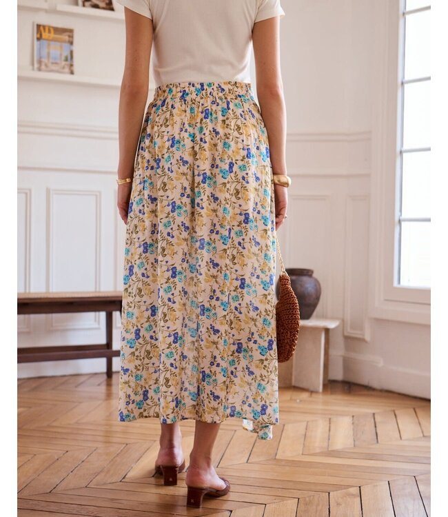 Bohemian floral slit skirt