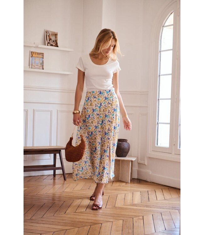 Bohemian floral slit skirt