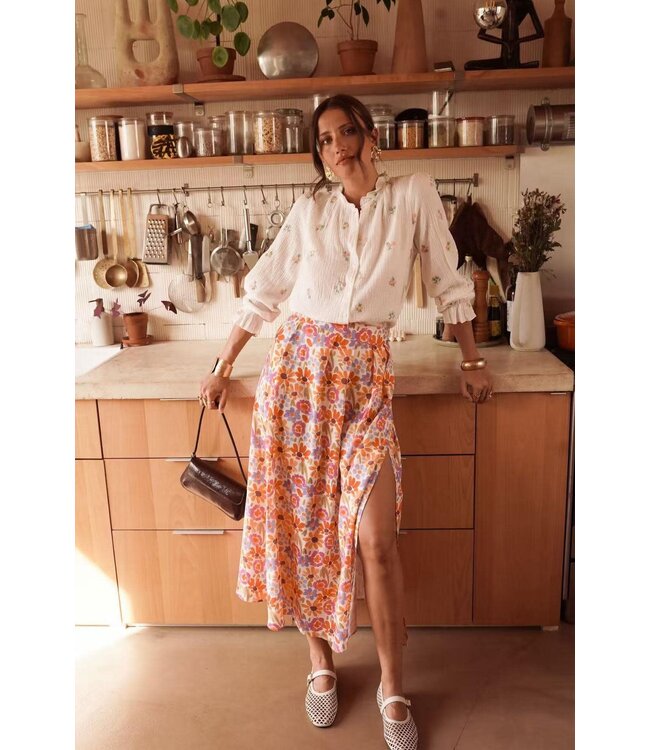 Paint floral slit skirt