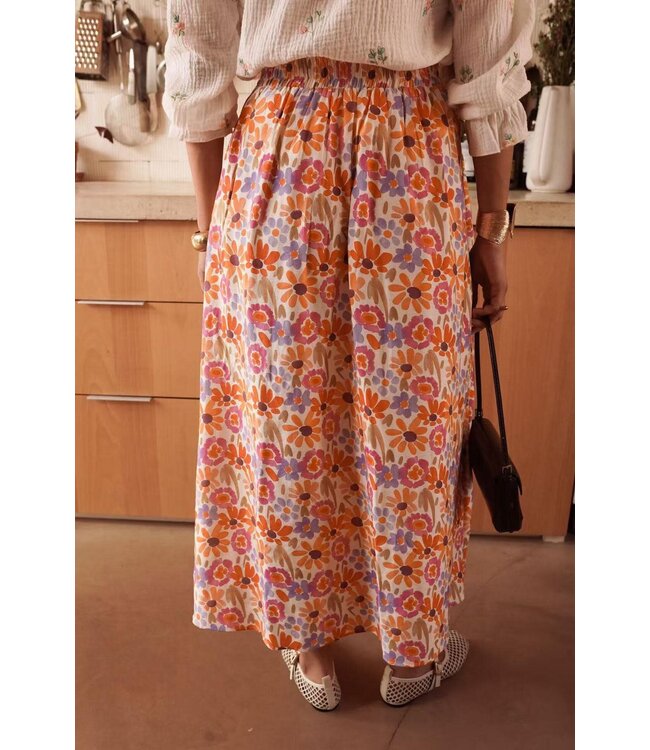 Paint floral slit skirt