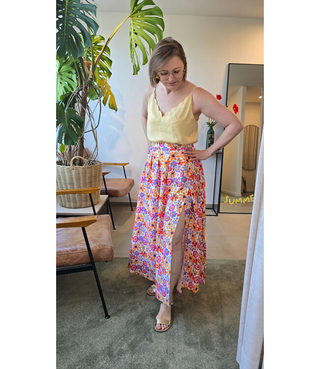 Paint floral slit skirt