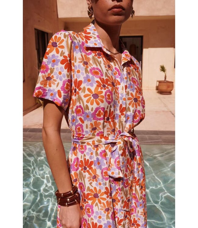 Paint floral shirt dress