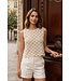 Crochet paillet top - Beige