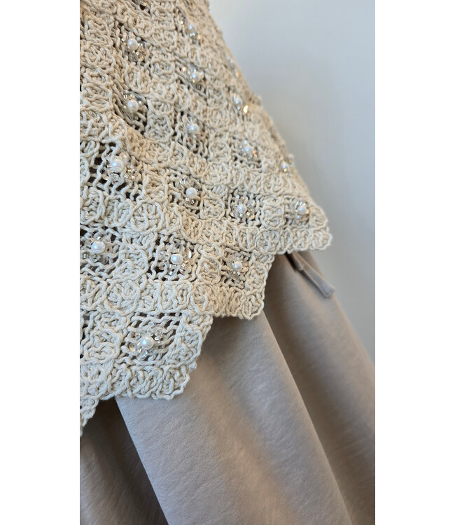 Crochet paillet top - Beige