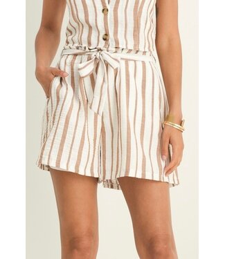 -- Katoen stripe short - Beige