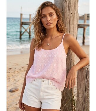-- Floral embroidery top - Roze