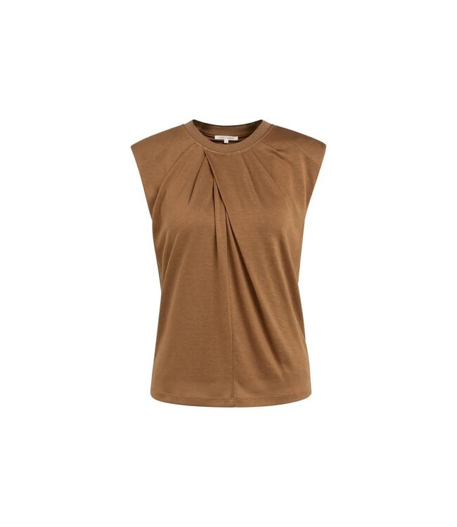 Sleeveless top pleated neck