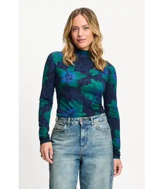 Pom Amsterdam Turtleneck Romi jersey bloom - Teal Green