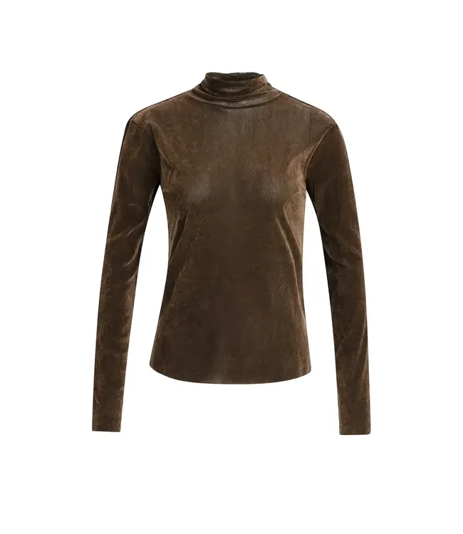 Fluwelen mesh top met hoge halslijn