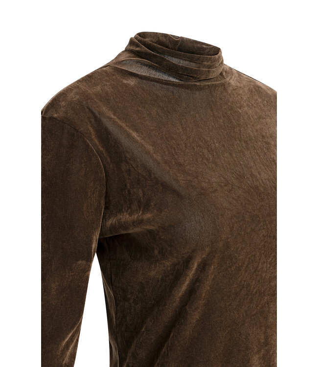 Fluwelen mesh top met hoge halslijn